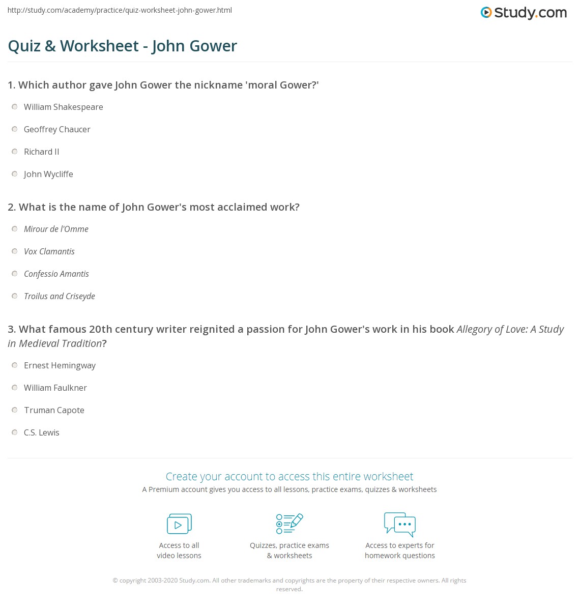 Quiz & Worksheet John Gower
