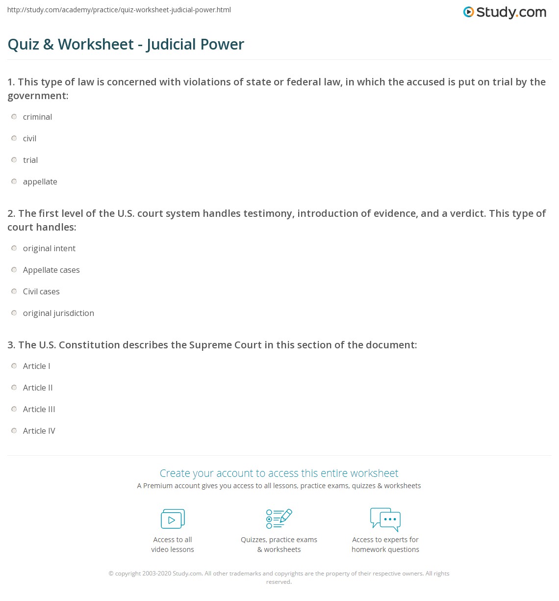 Quiz & Worksheet Judicial Power