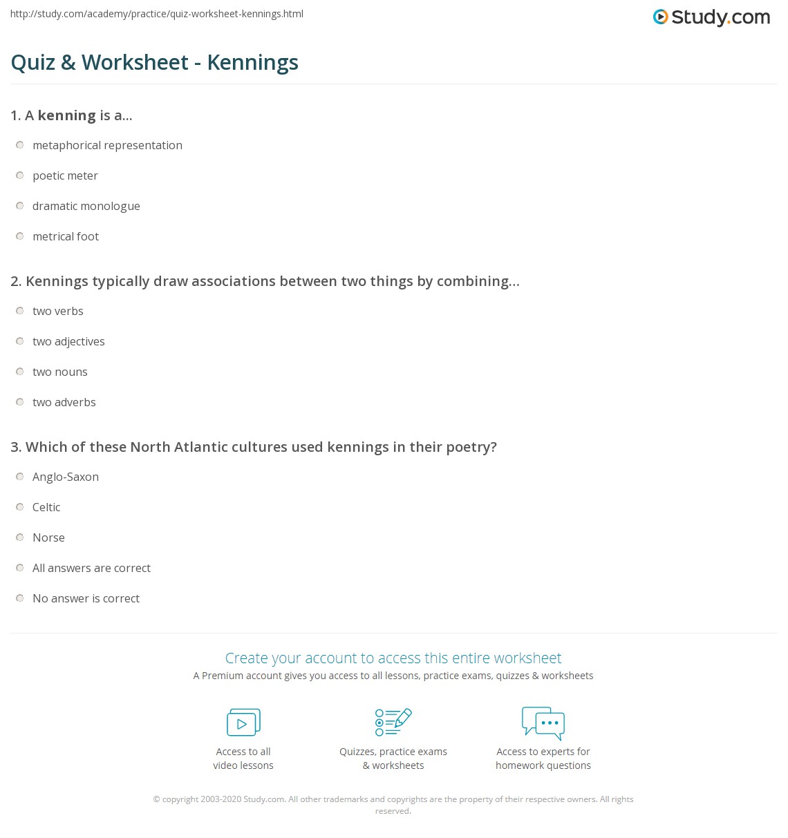 Quiz & Worksheet Kennings