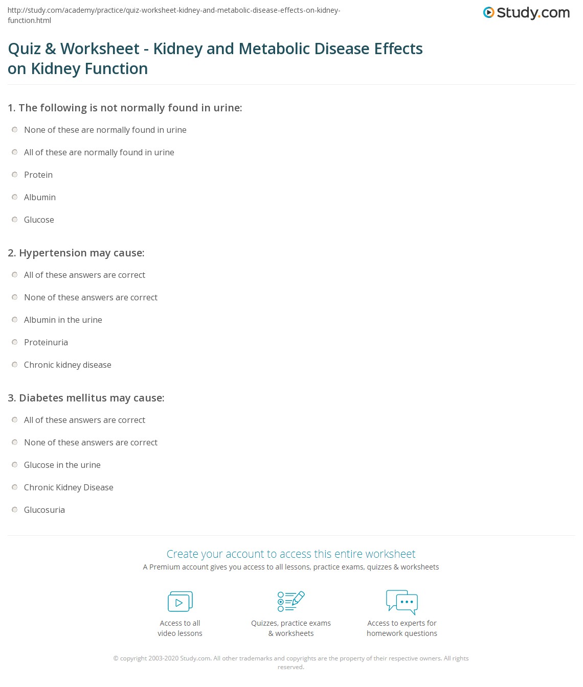 Quiz & Worksheet Kidney and Metabolic Disease Effects on