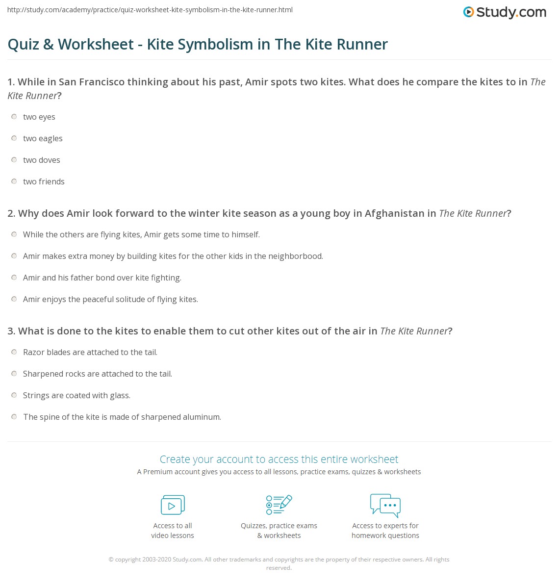 Quiz & Worksheet Kite Symbolism in The Kite Runner