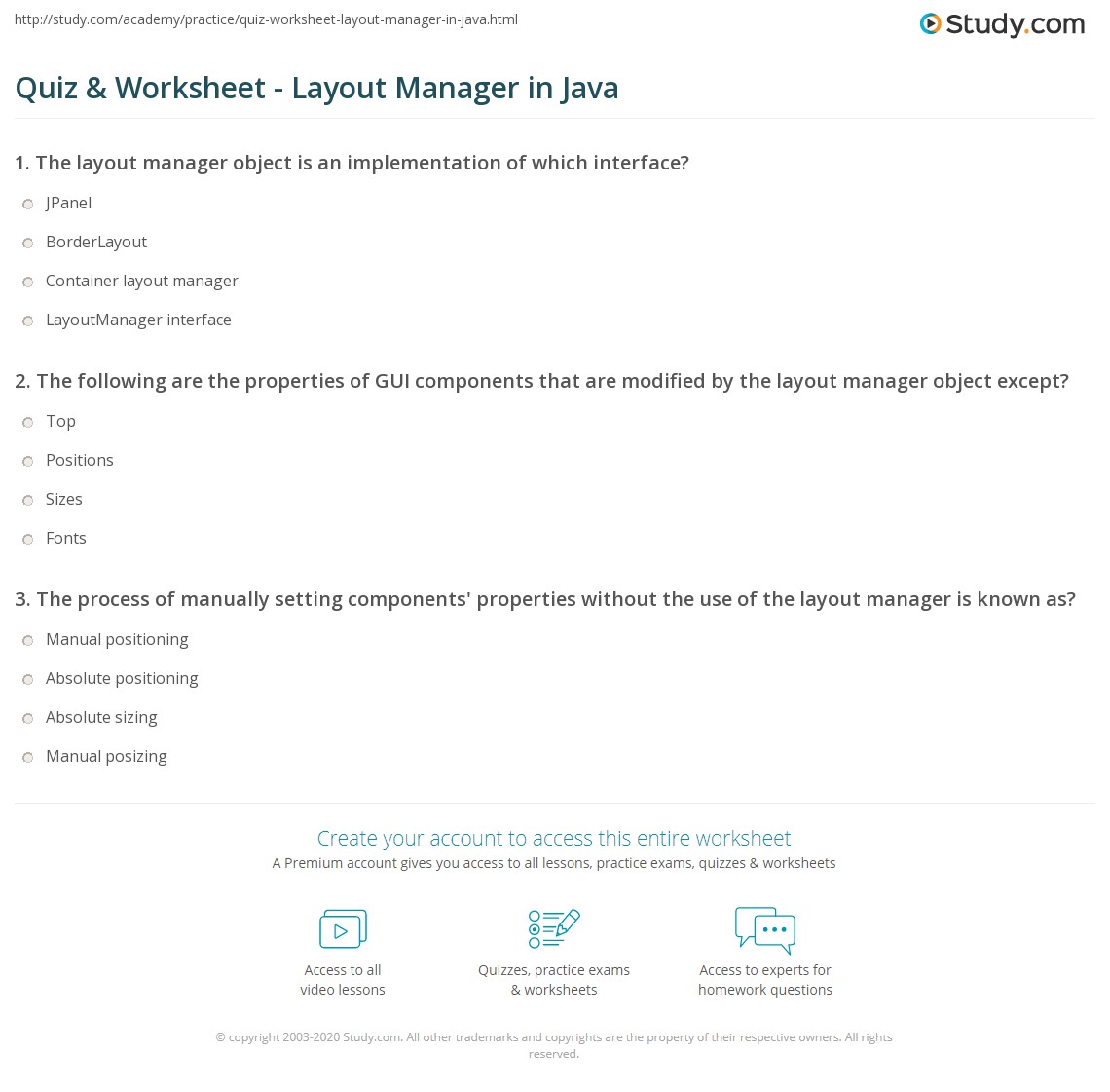Quiz & Worksheet Layout Manager in Java