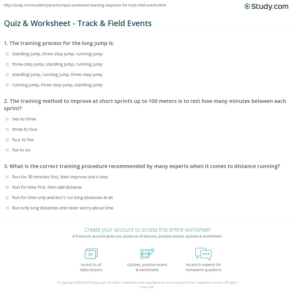 Quiz & Worksheet Track & Field Events