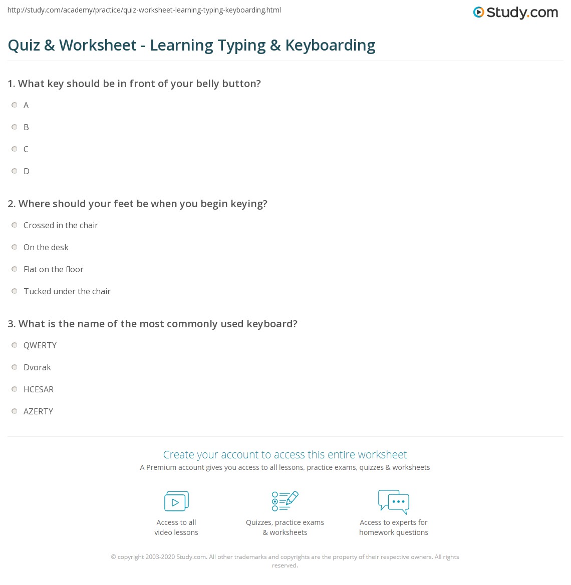Quiz & Worksheet Learning Typing & Keyboarding