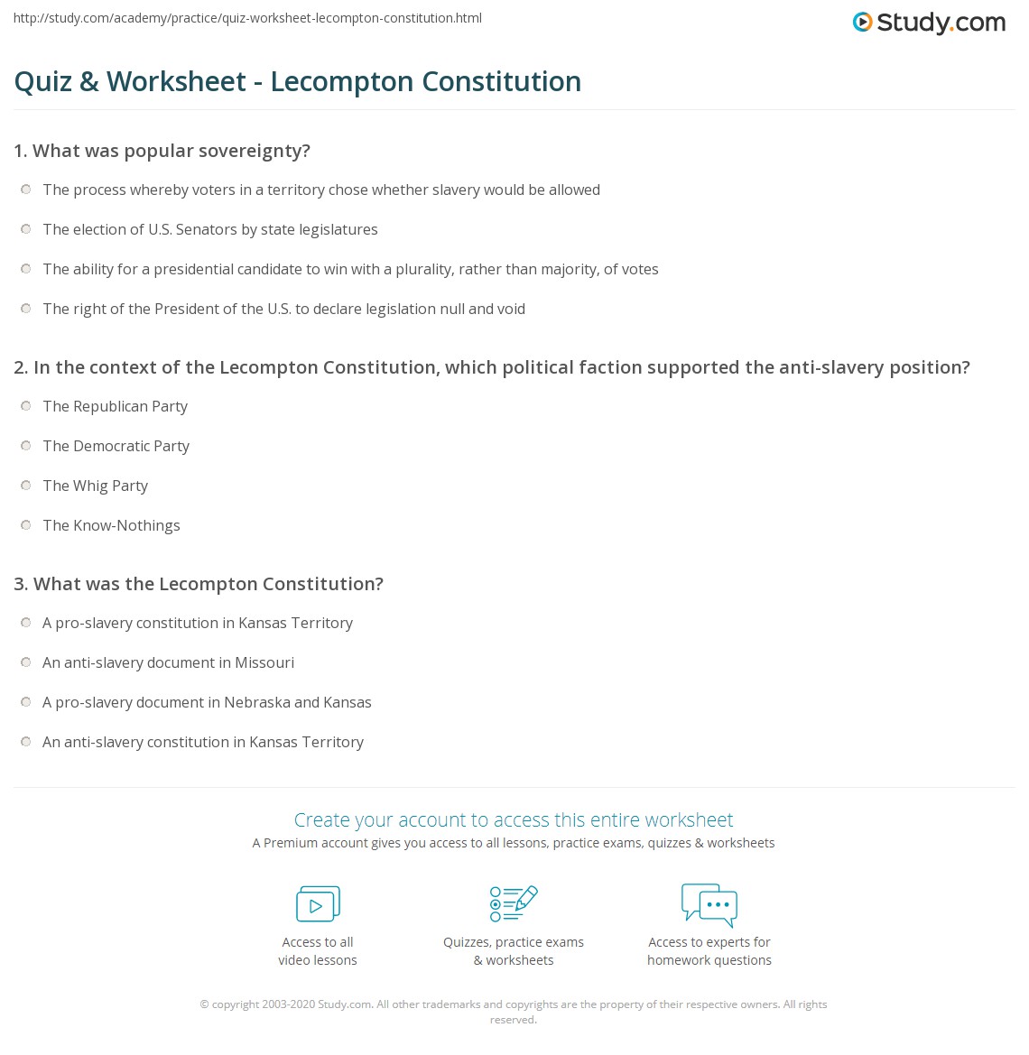 Quiz & Worksheet Constitution