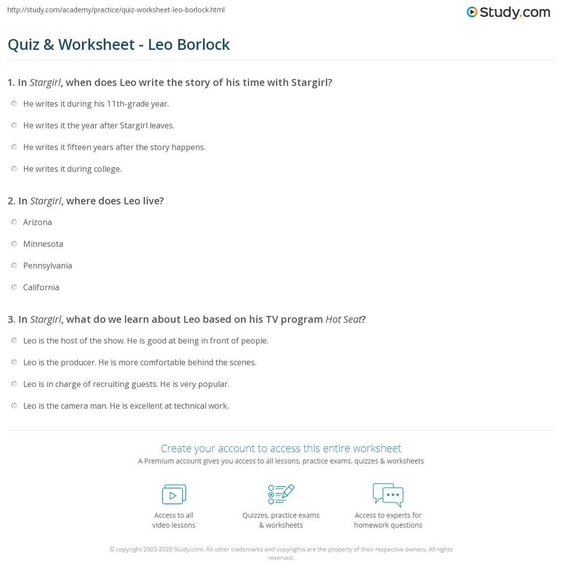 Quiz & Worksheet Leo Borlock(020)
