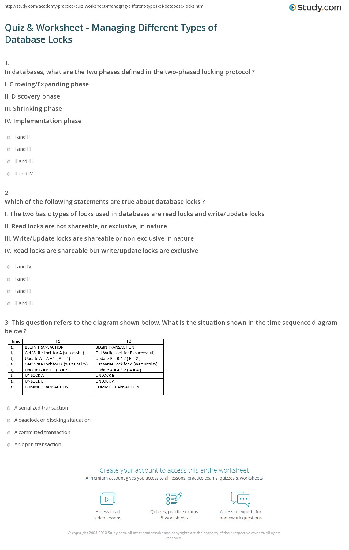 Quiz & Worksheet Managing Different Types of Database Locks