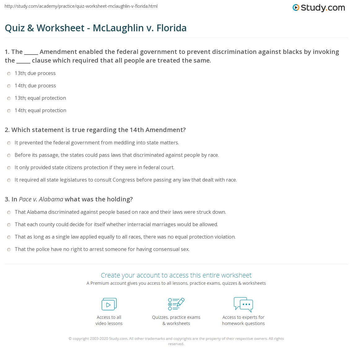 Quiz & Worksheet McLaughlin v. Florida