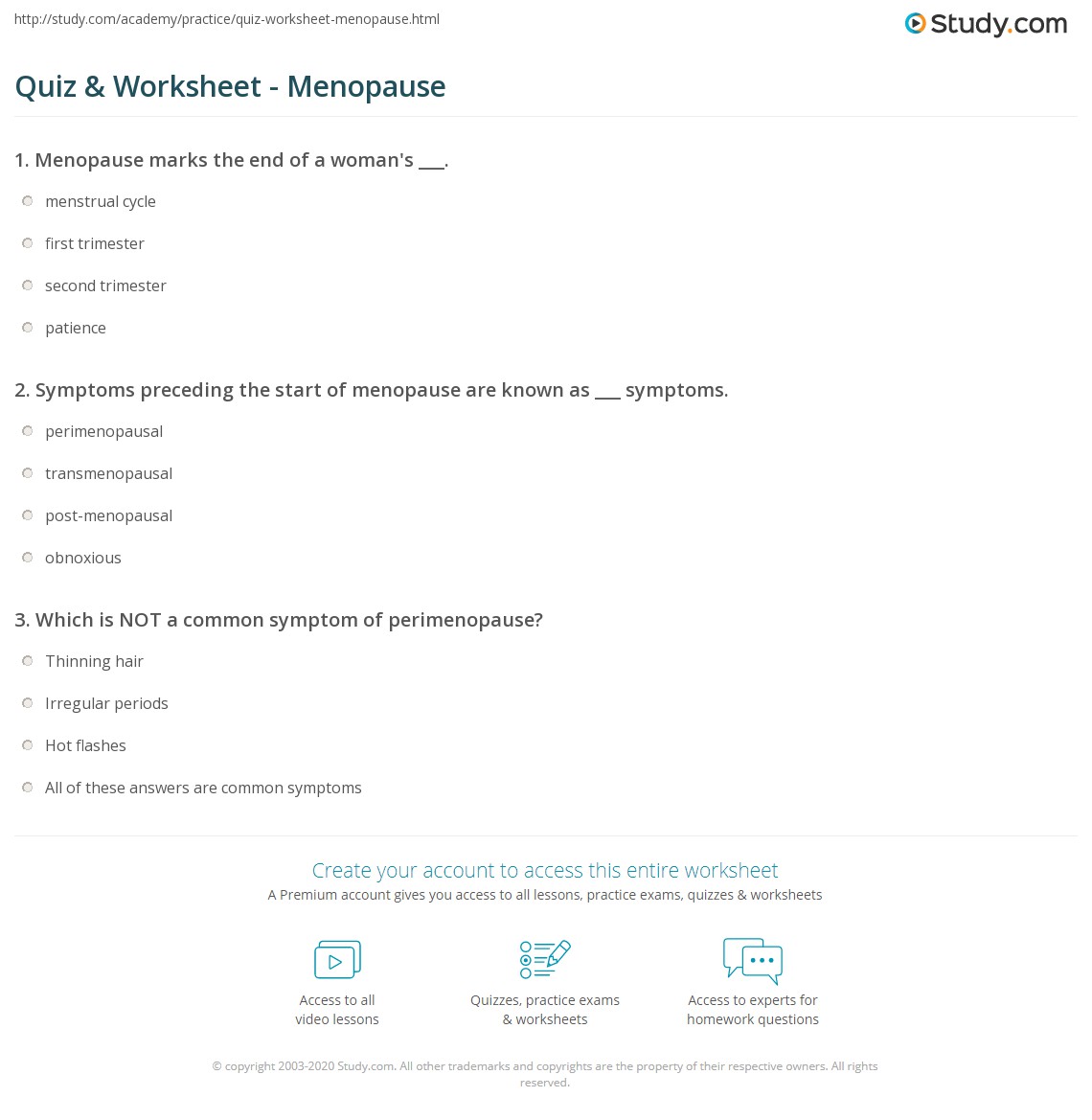 Quiz & Worksheet Menopause