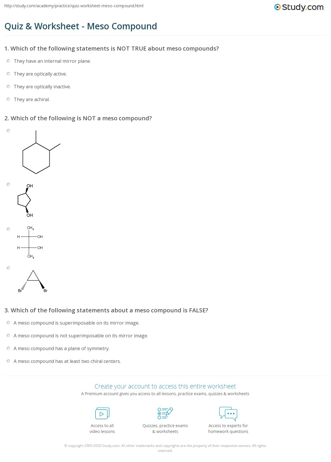 Quiz & Worksheet Meso Compound