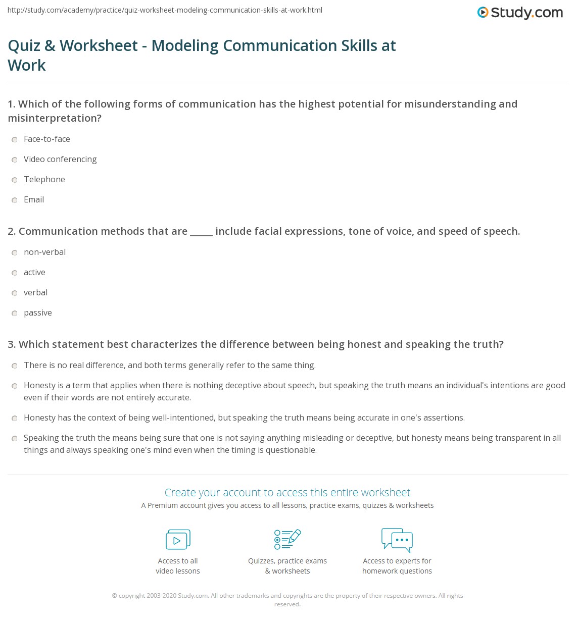 Quiz & Worksheet Modeling Communication Skills at Work
