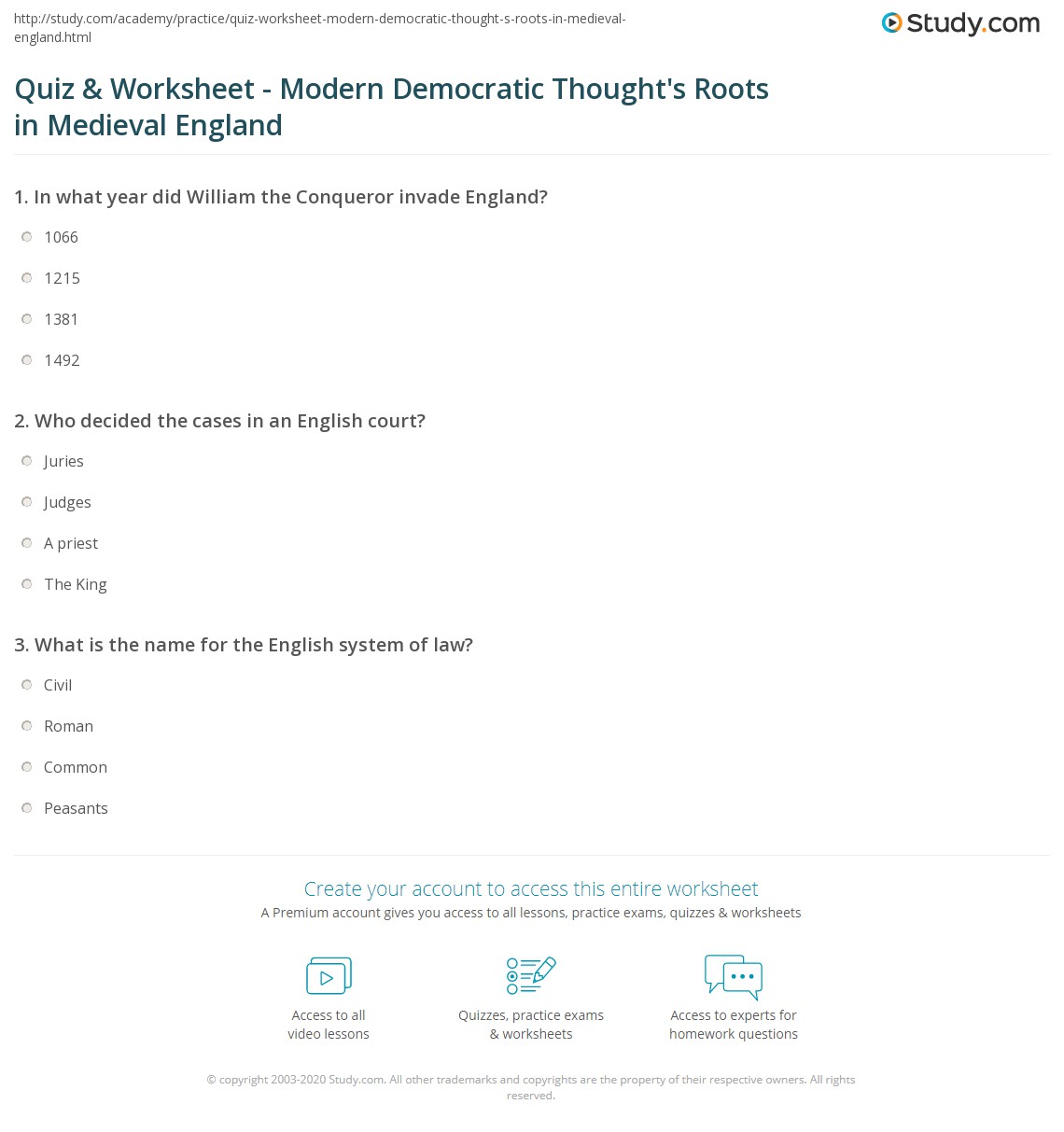 Quiz & Worksheet Modern Democratic Thought's Roots in