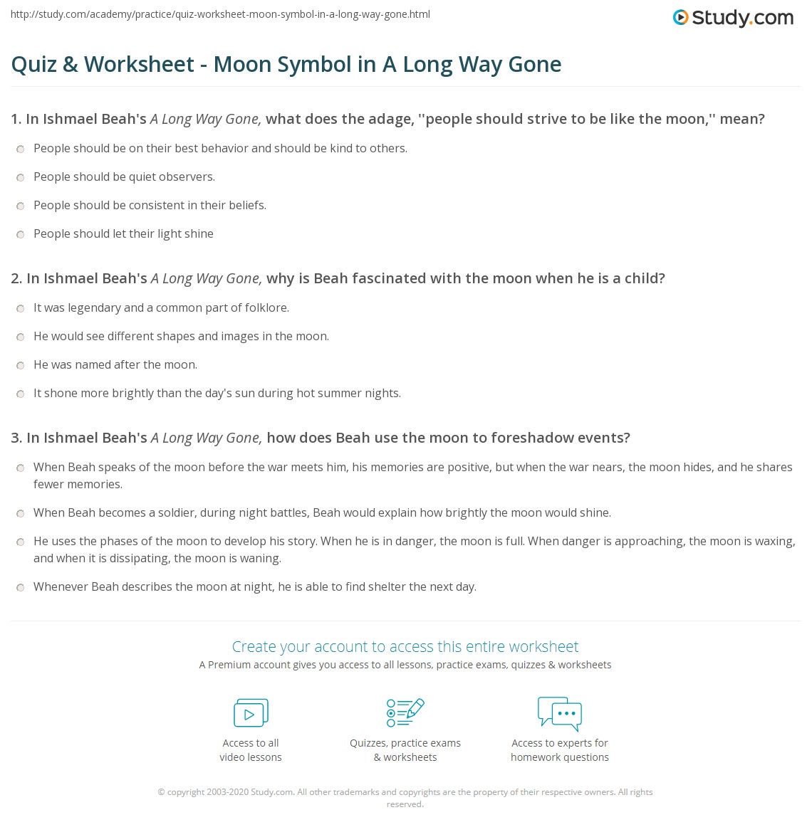 Quiz & Worksheet Moon Symbol in A Long Way Gone