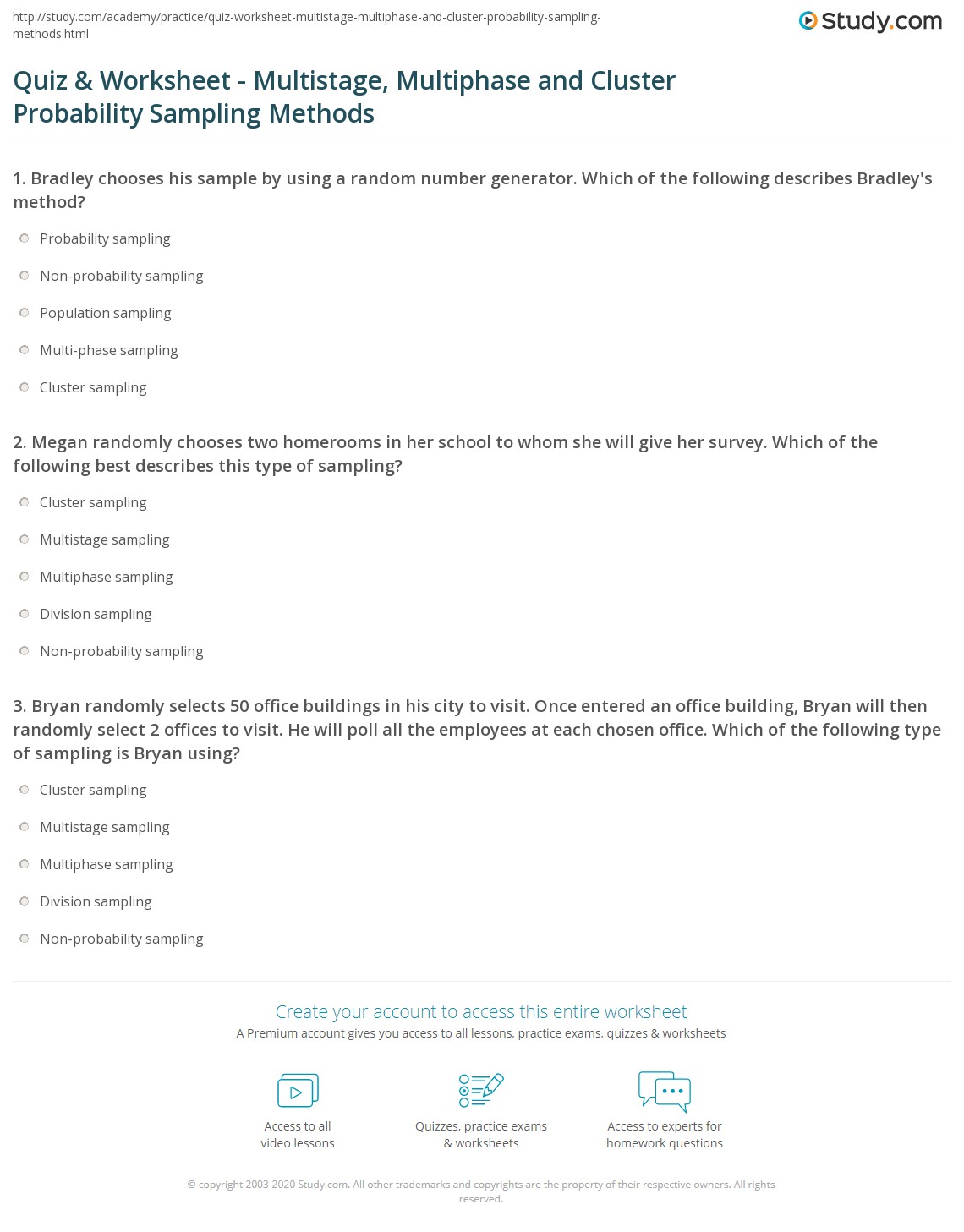 Quiz & Worksheet Multistage, Multiphase and Cluster Probability