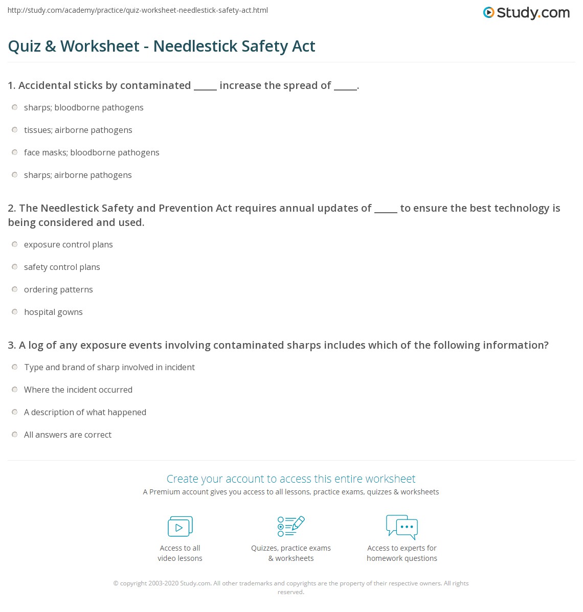 Quiz & Worksheet Needlestick Safety Act