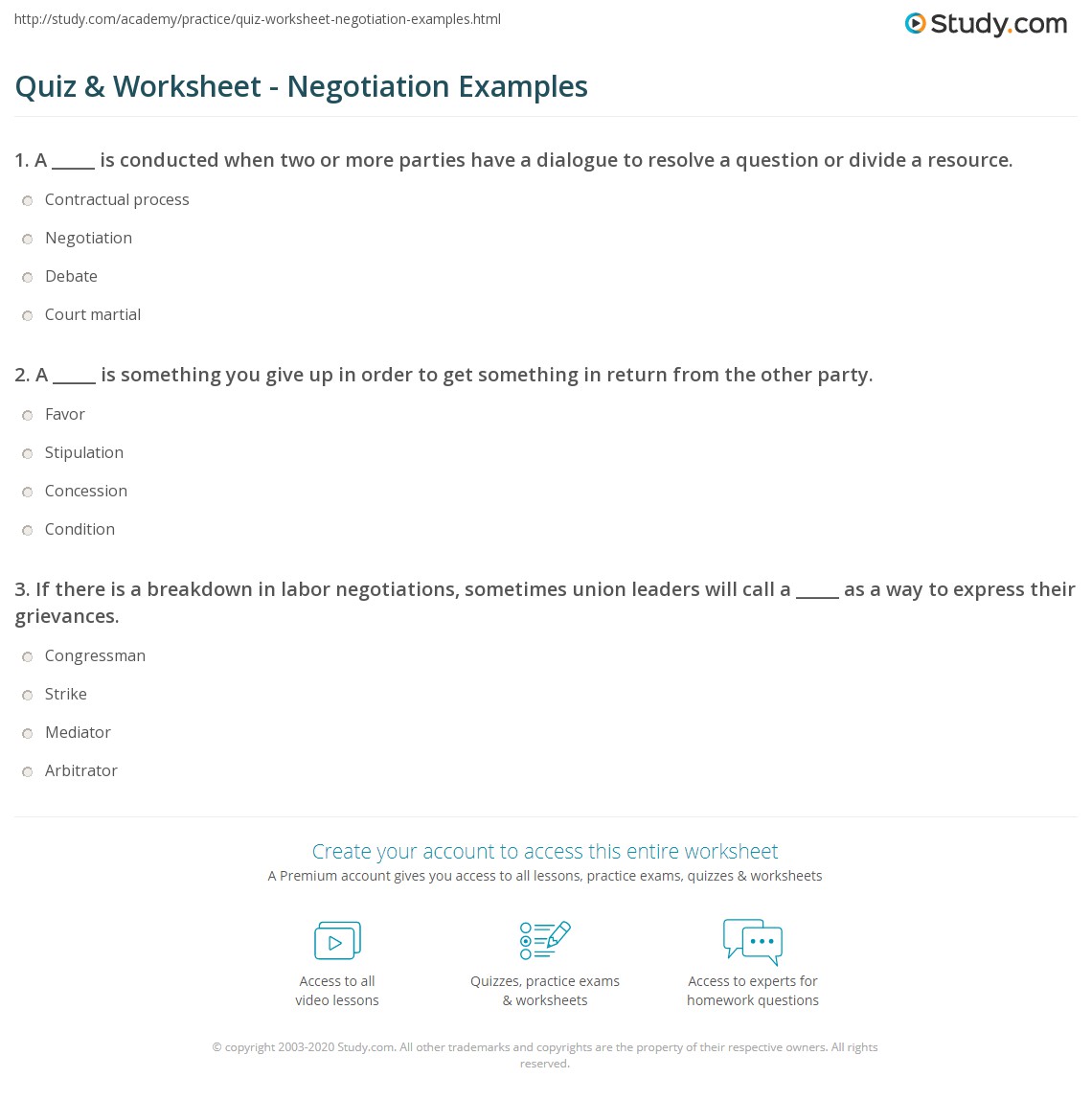 Quiz & Worksheet Negotiation Examples