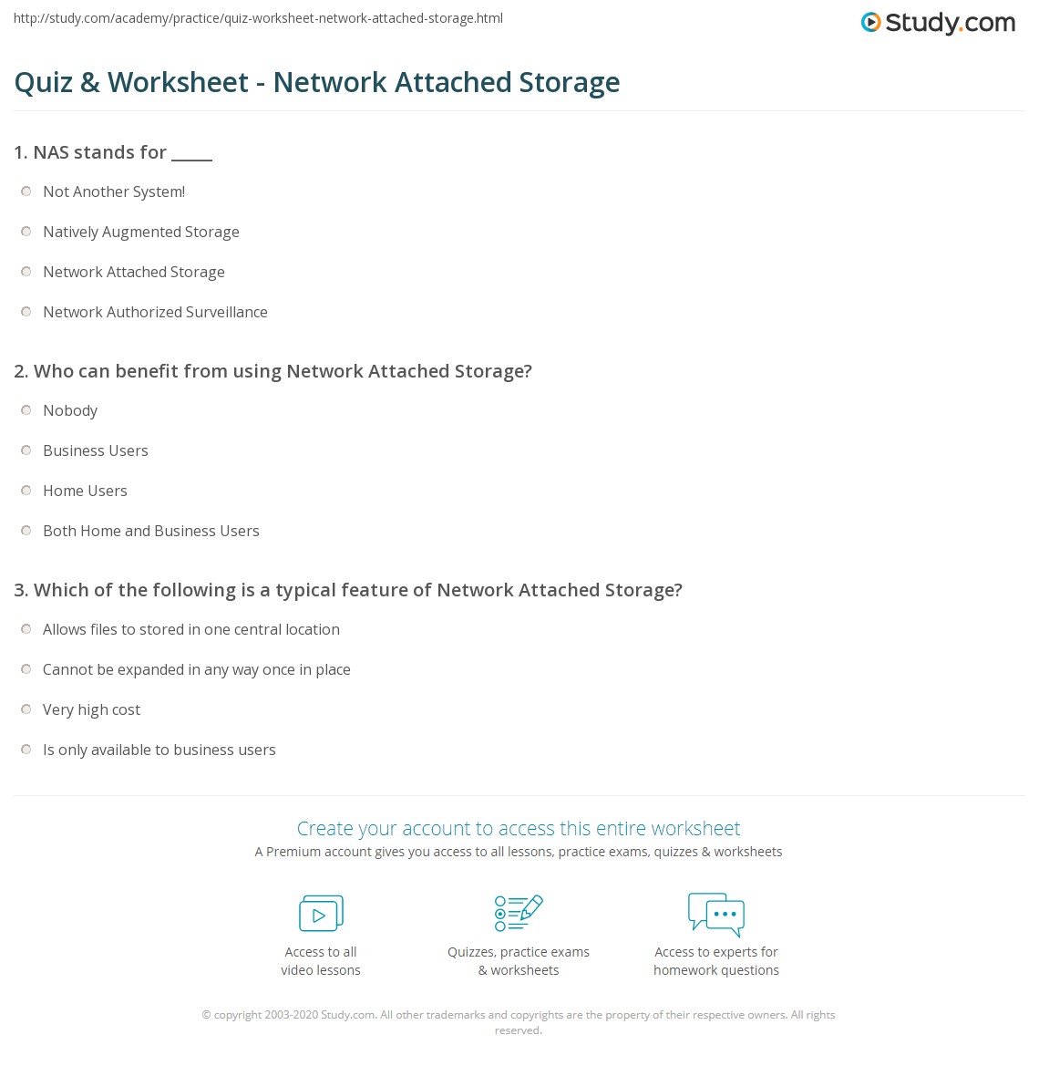 Quiz & Worksheet Network Attached Storage