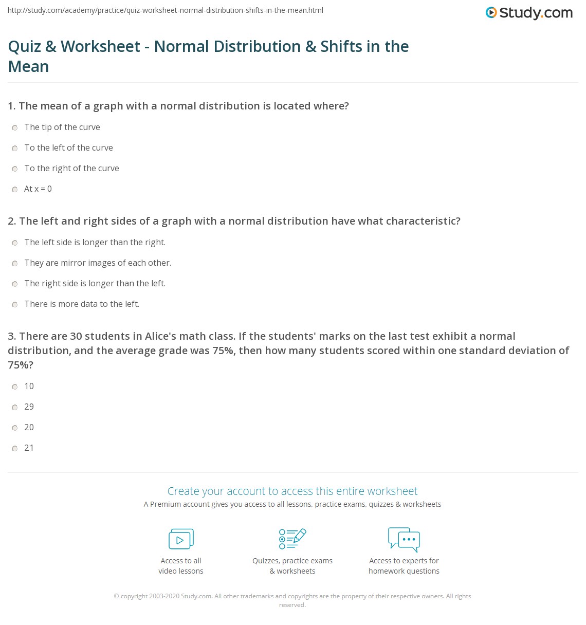 Quiz & Worksheet Normal Distribution & Shifts in the Mean