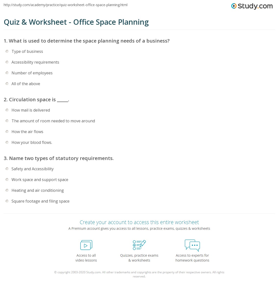 Quiz & Worksheet Office Space Planning