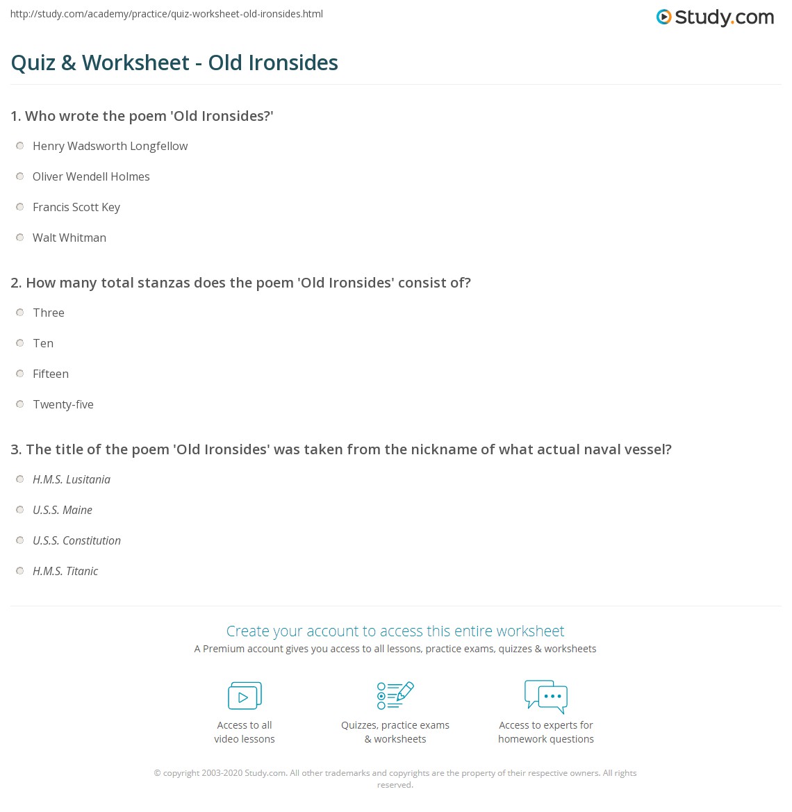 Quiz & Worksheet Old Ironsides