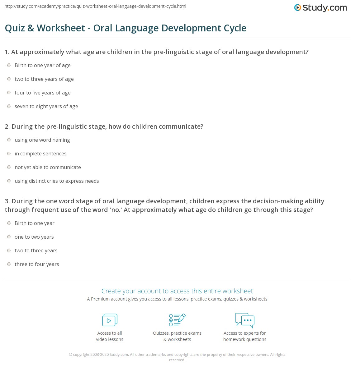 Quiz & Worksheet Oral Language Development Cycle
