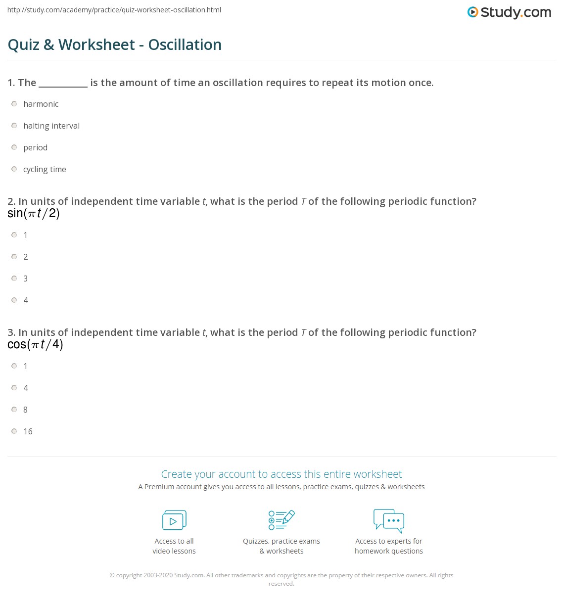 Quiz & Worksheet Oscillation