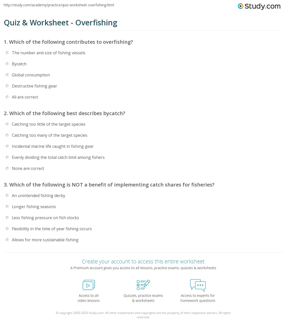 Quiz & Worksheet Overfishing