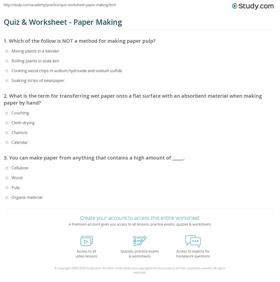 Quiz & Worksheet Paper Making