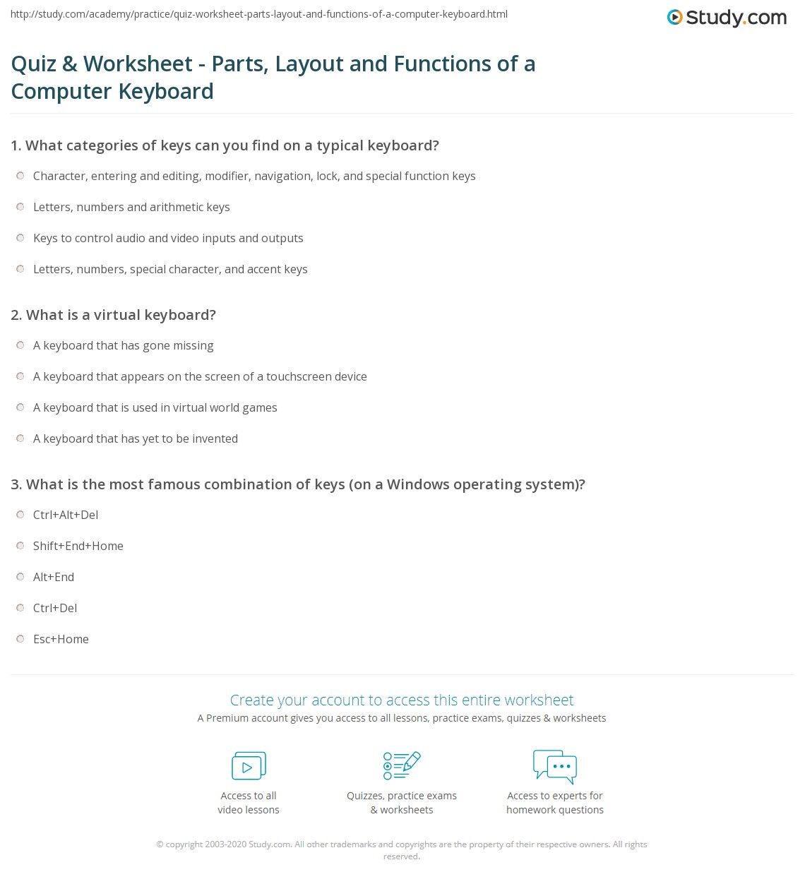 Quiz & Worksheet Parts, Layout and Functions of a Computer Keyboard