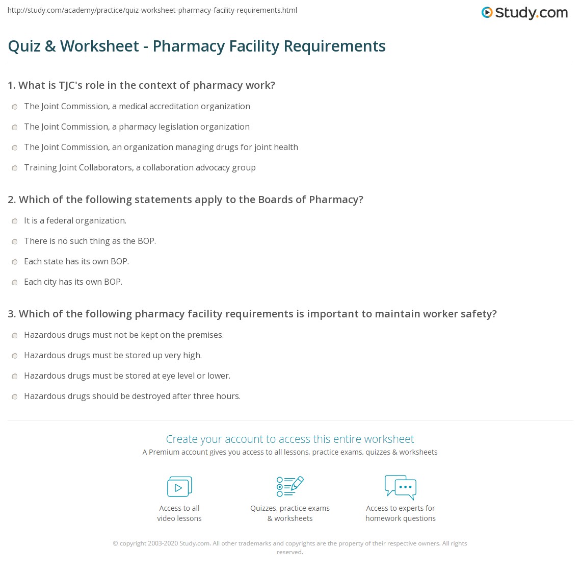 Quiz & Worksheet Pharmacy Facility Requirements