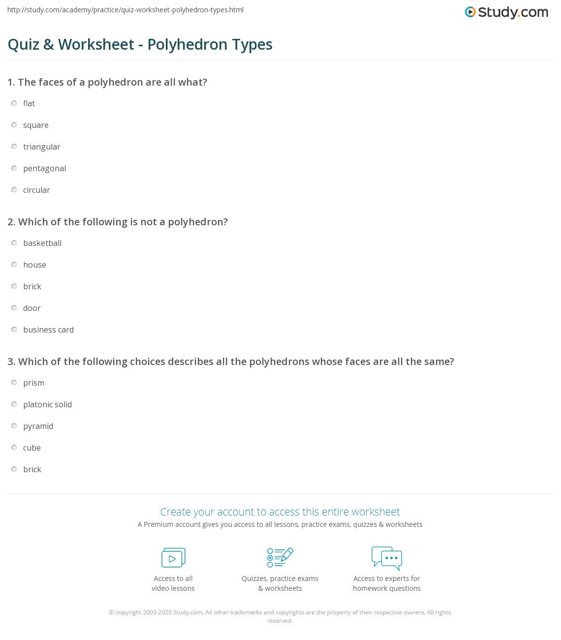 Quiz & Worksheet Polyhedron Types