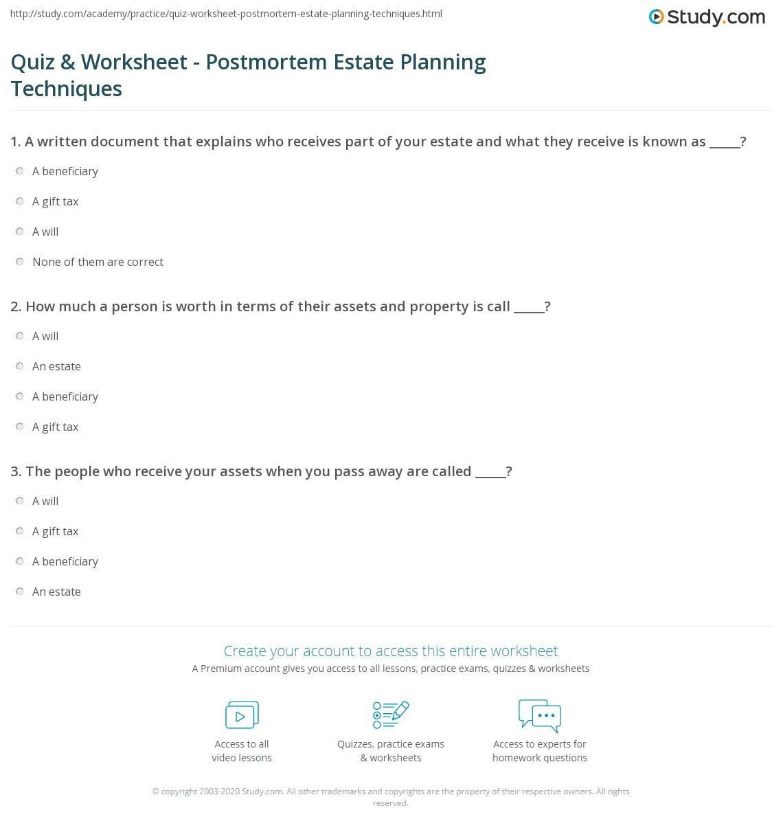 Quiz & Worksheet Postmortem Estate Planning Techniques
