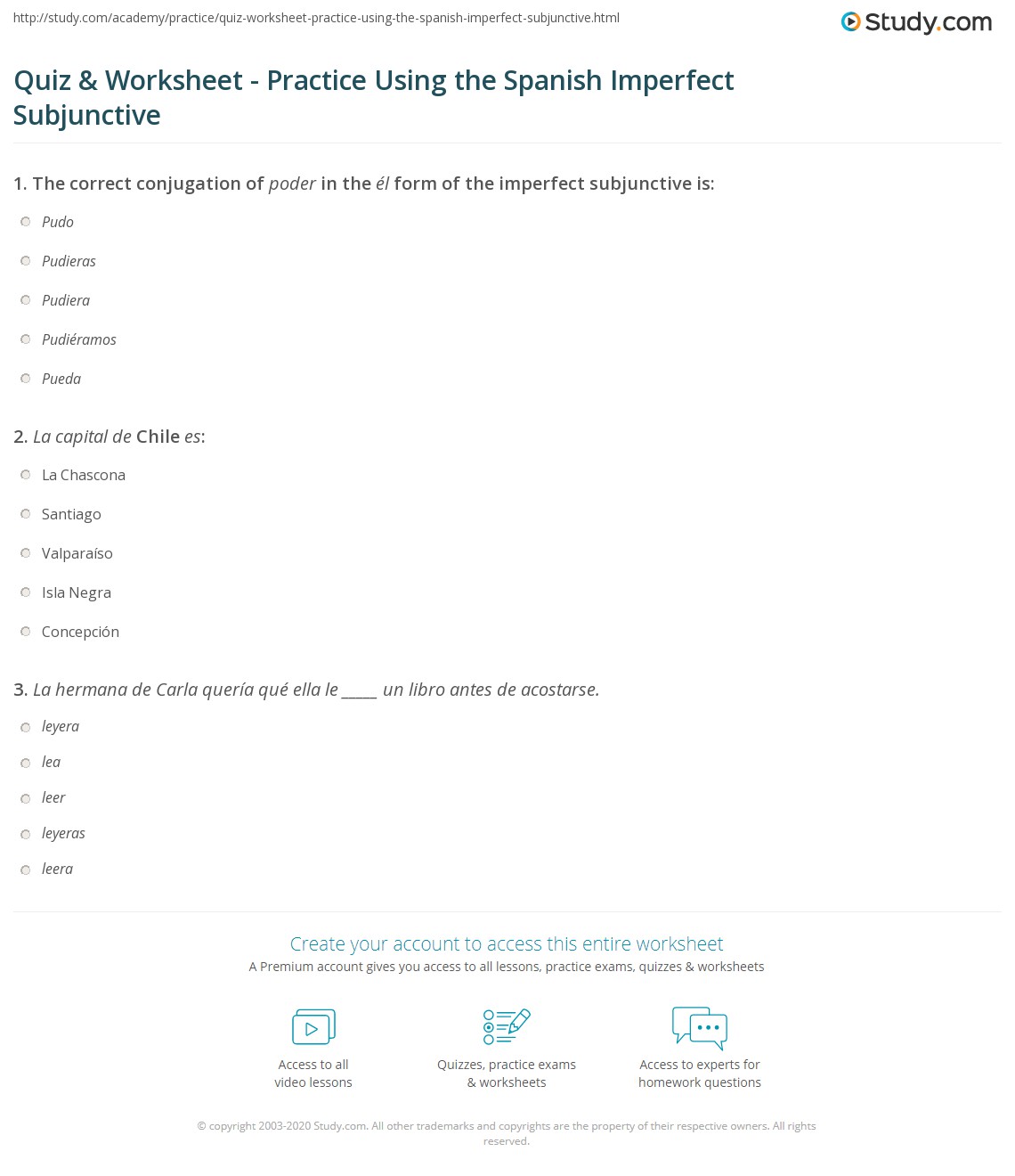 Quiz & Worksheet Practice Using the Spanish Imperfect Subjunctive