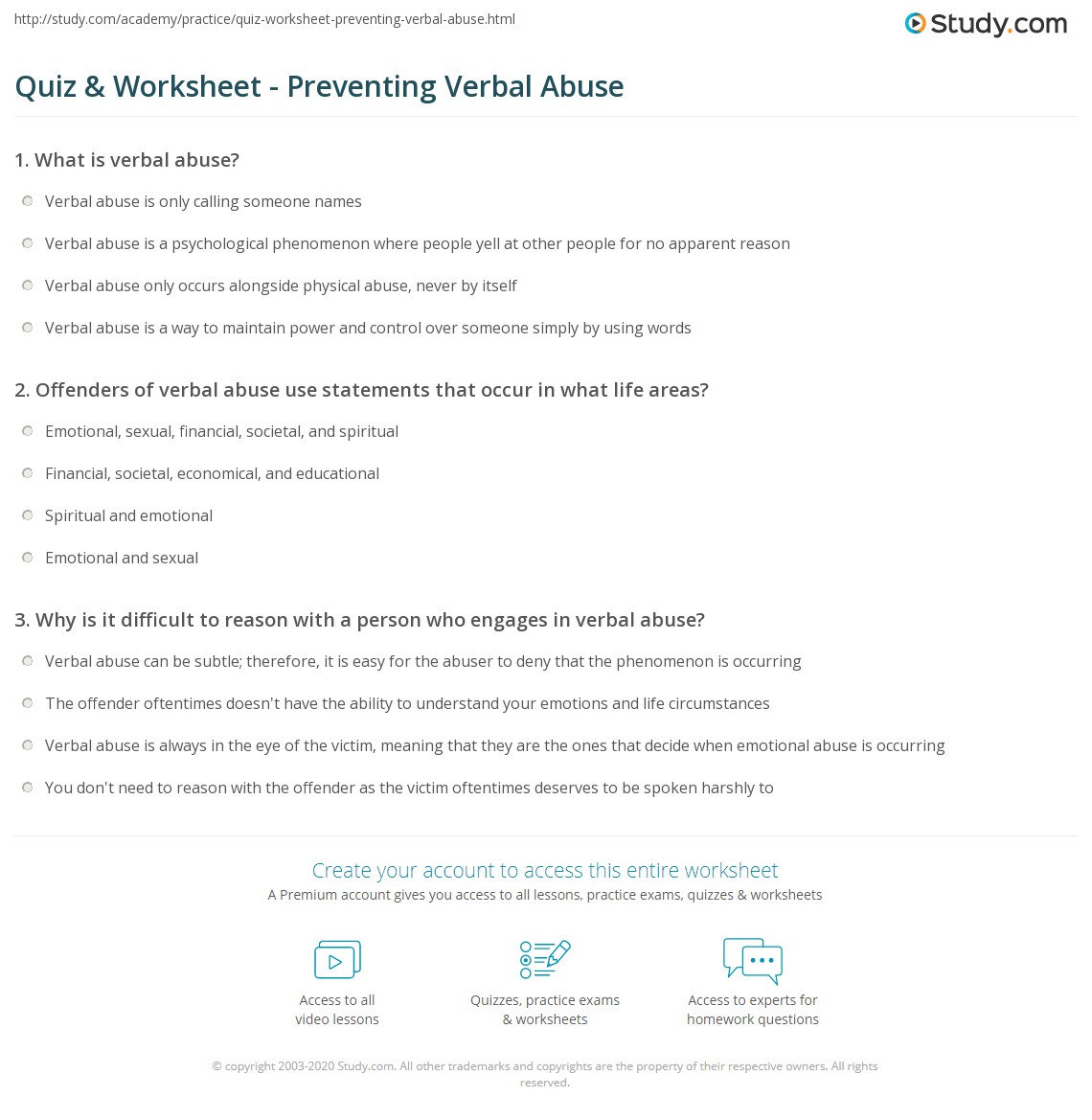 Quiz & Worksheet Preventing Verbal Abuse