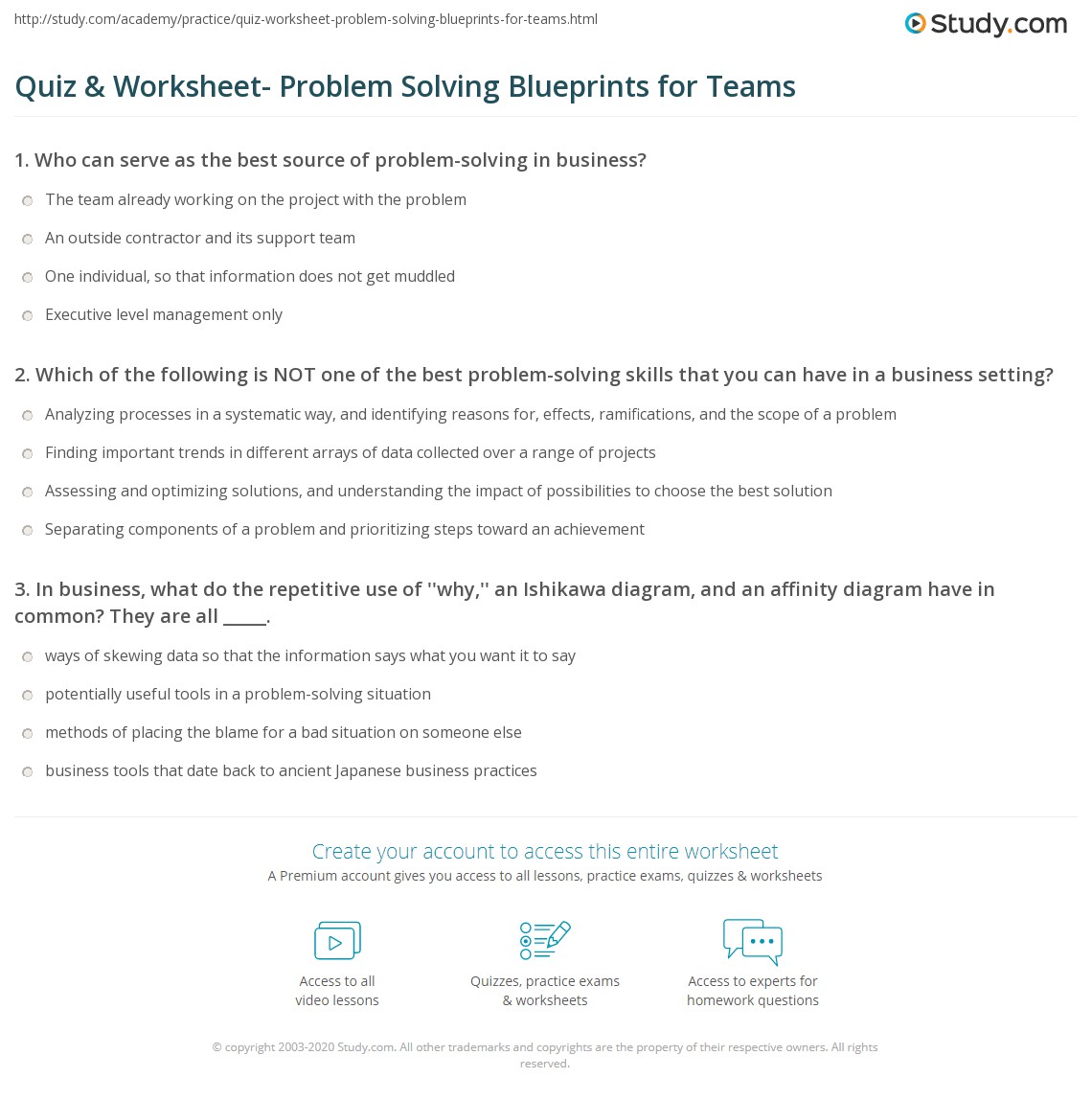 Quiz & Worksheet Problem Solving Blueprints for Teams