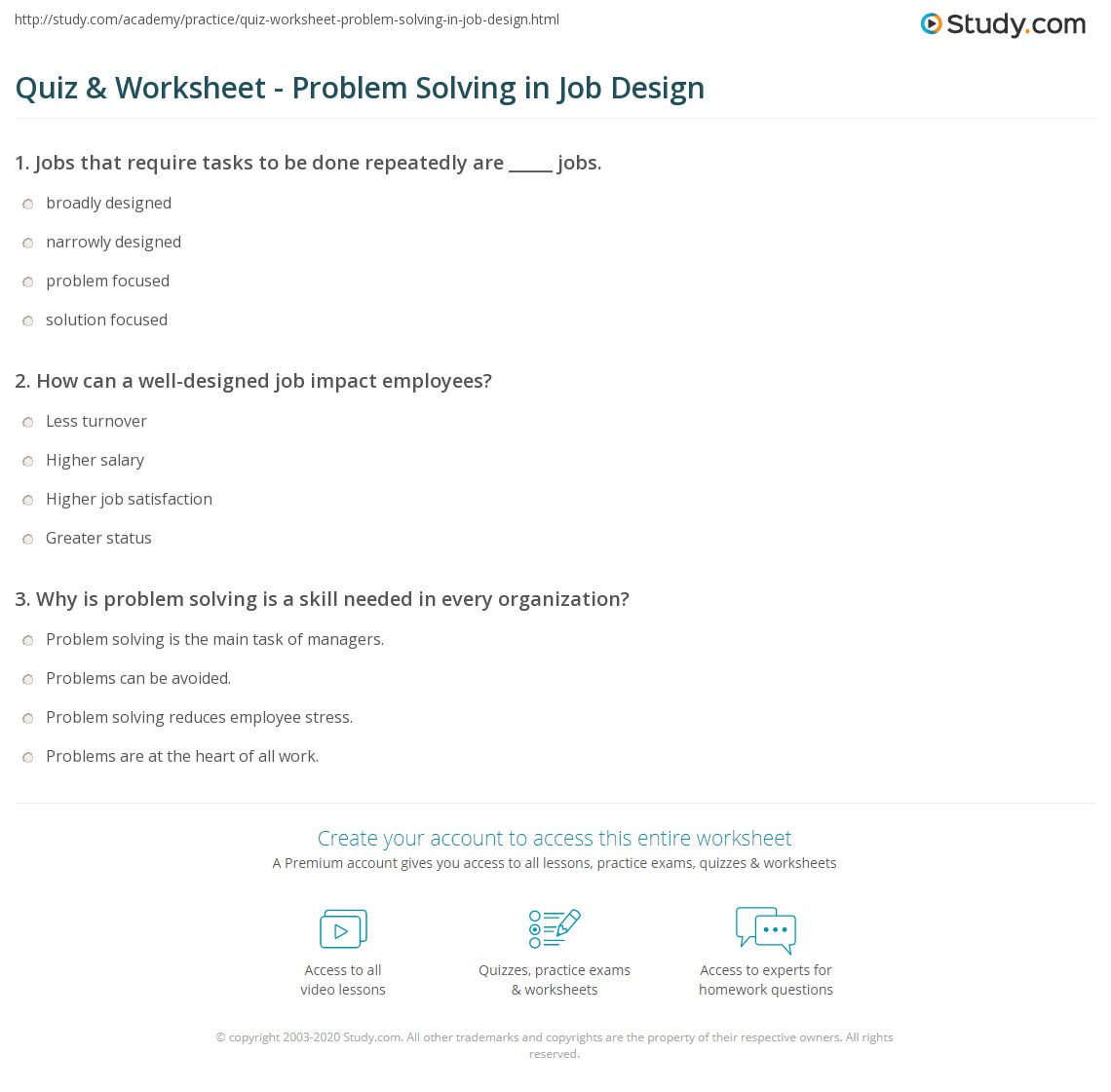 Quiz & Worksheet Problem Solving in Job Design