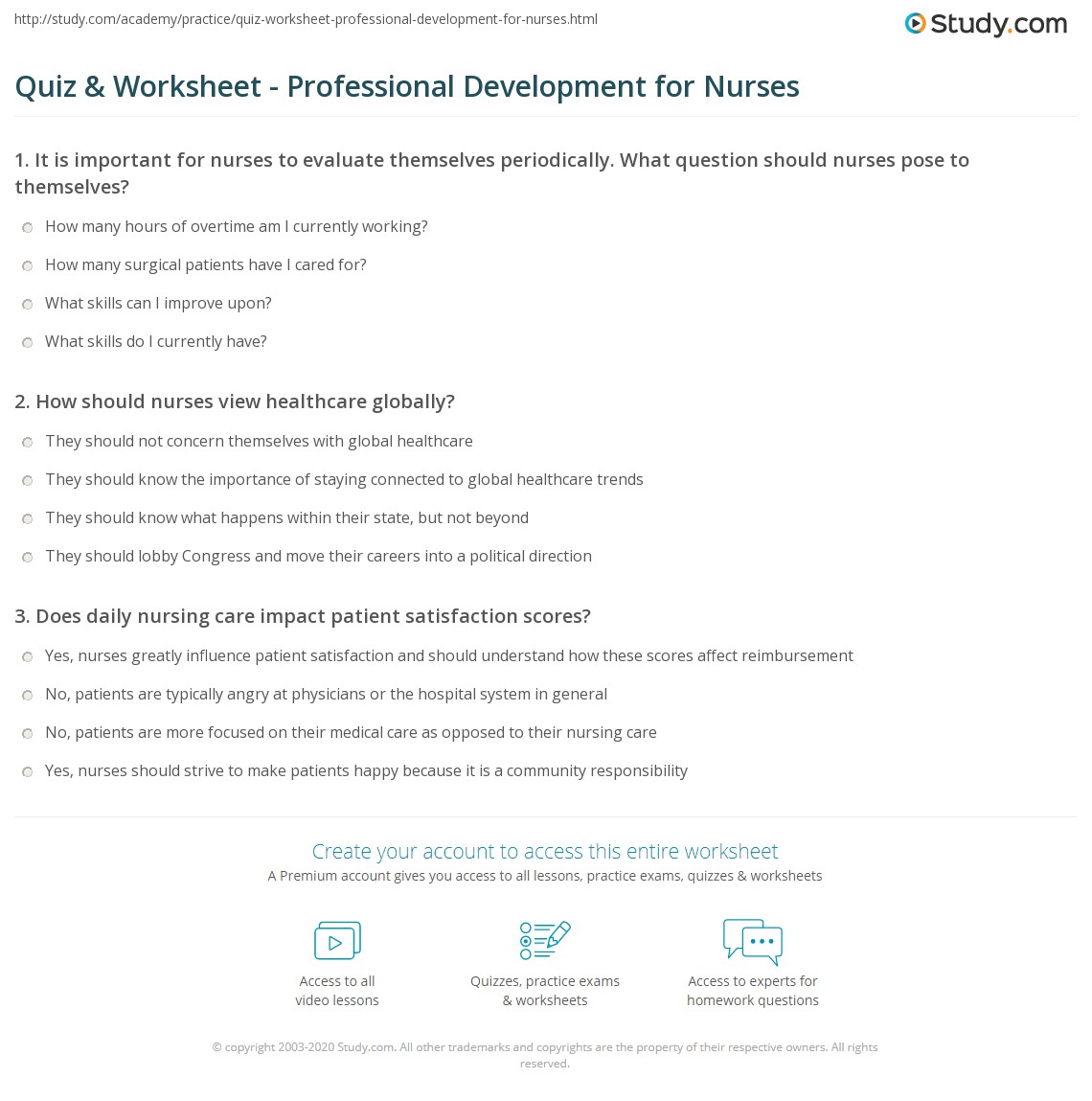 Quiz & Worksheet Professional Development for Nurses