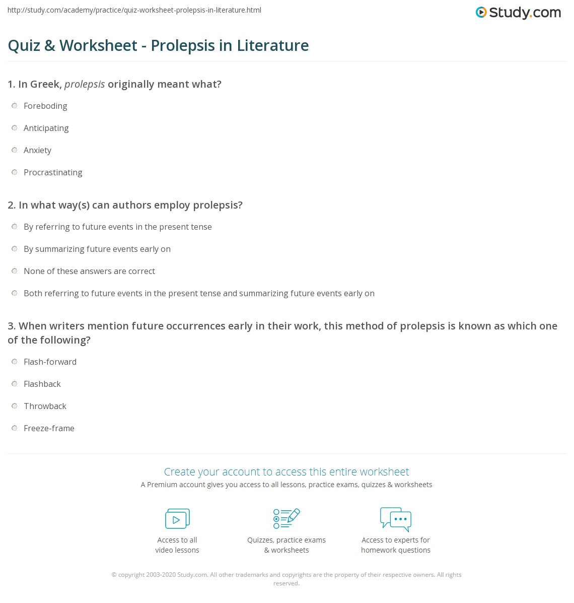 Quiz & Worksheet Prolepsis in Literature