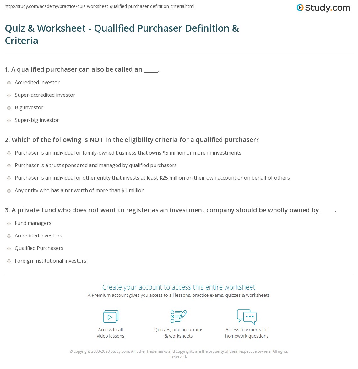 Quiz &amp, Worksheet Qualified Purchaser Definition &amp, Criteria