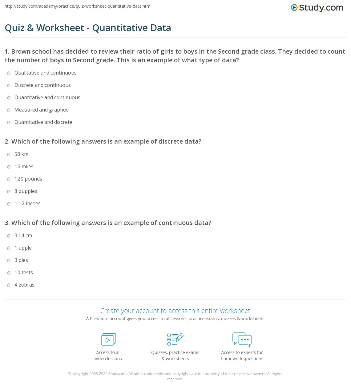 Quiz & Worksheet Quantitative Data