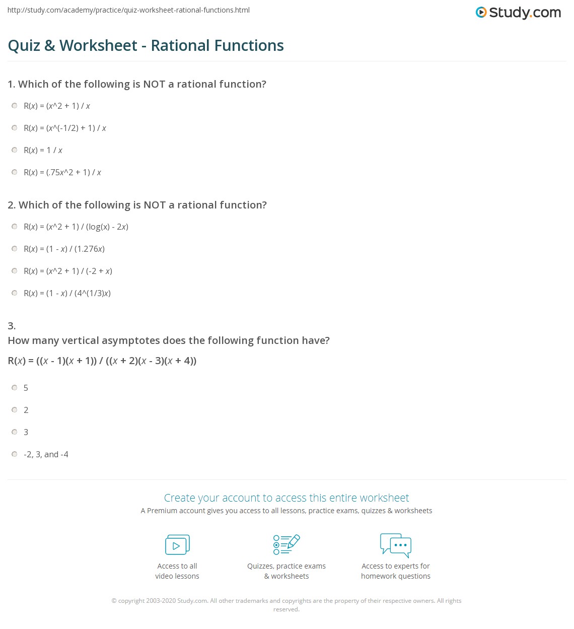 Rational Functions Worksheet With Answers Escolagersonalvesgui