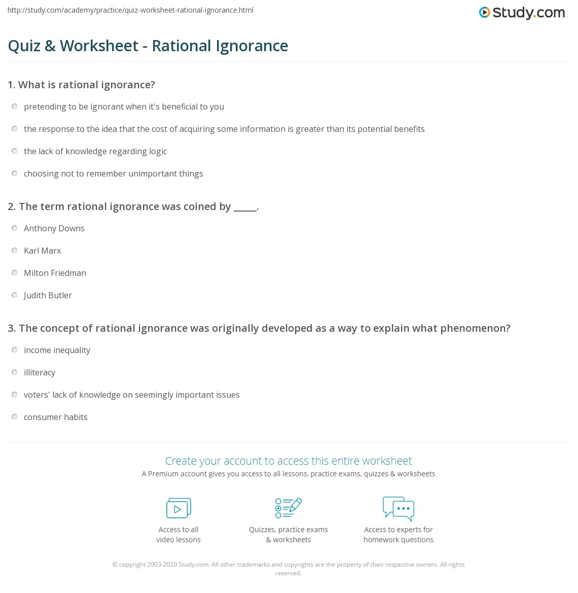 Quiz & Worksheet Rational Ignorance
