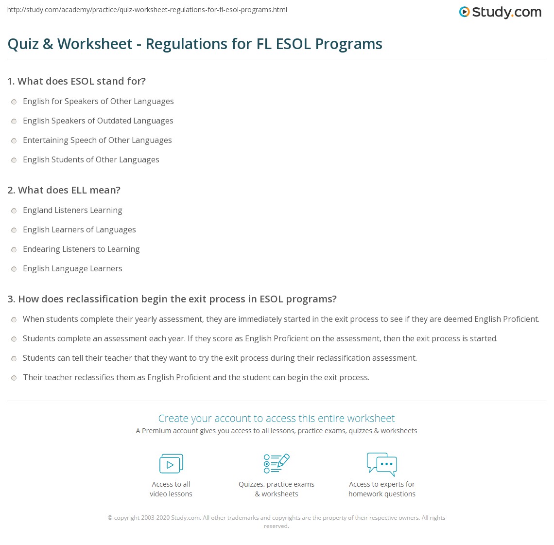 Quiz & Worksheet Regulations for FL ESOL Programs