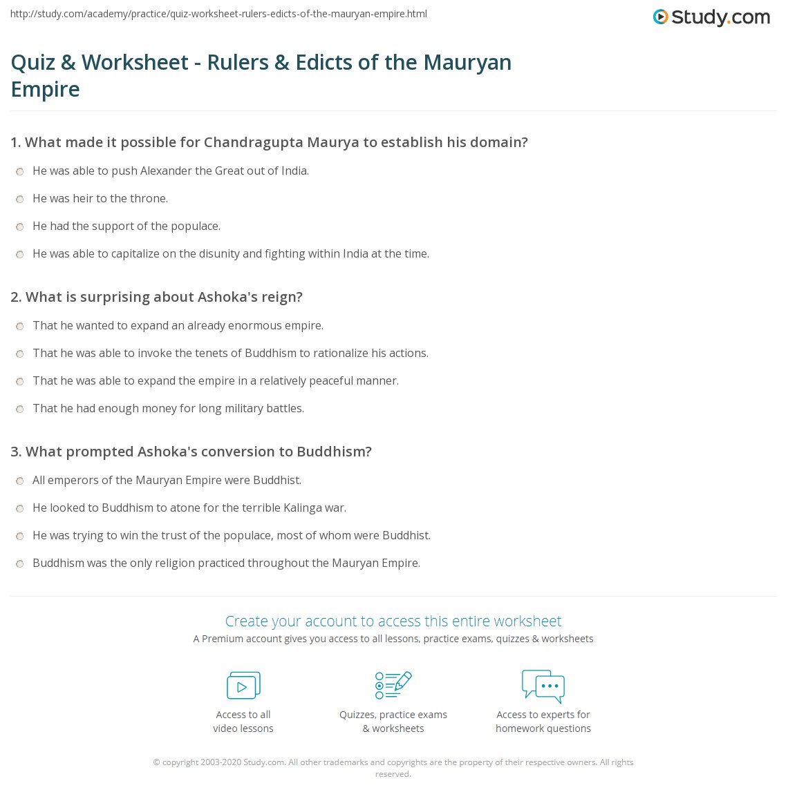 Quiz & Worksheet Rulers & Edicts of the Mauryan Empire