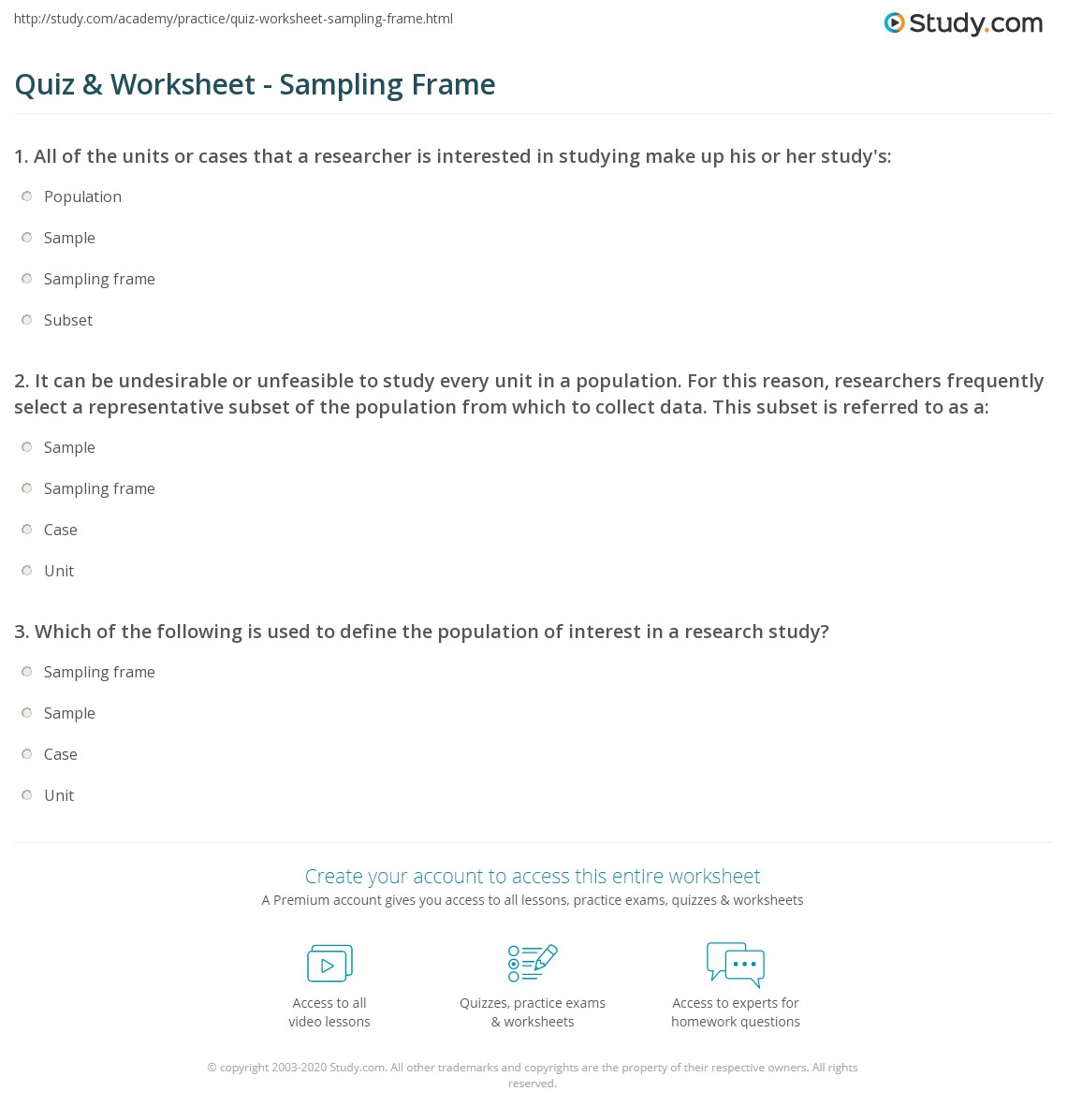 Quiz & Worksheet Sampling Frame