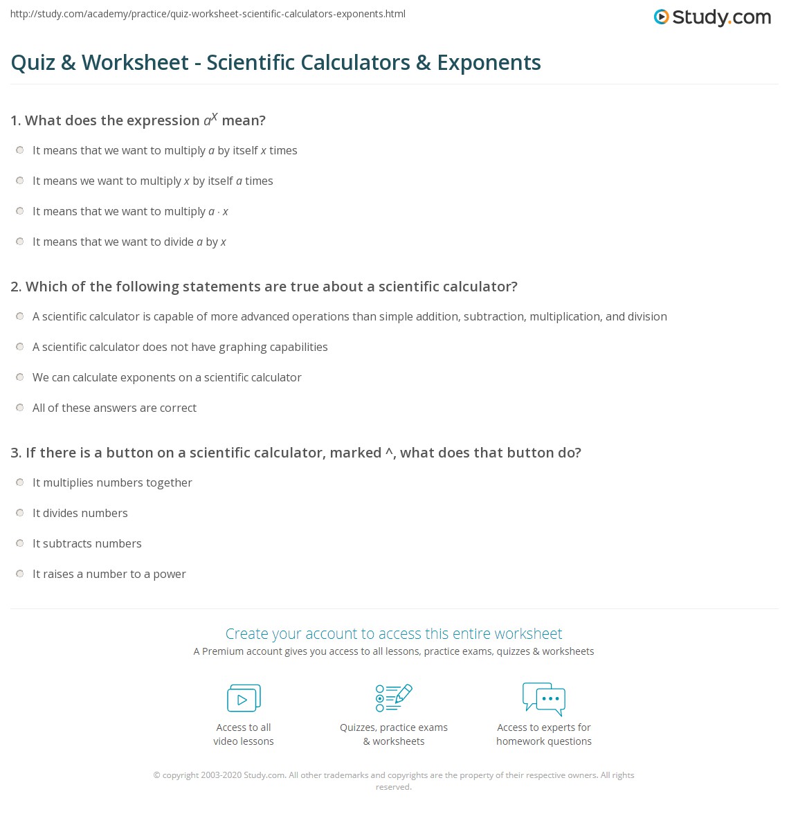 Quiz & Worksheet Scientific Calculators & Exponents