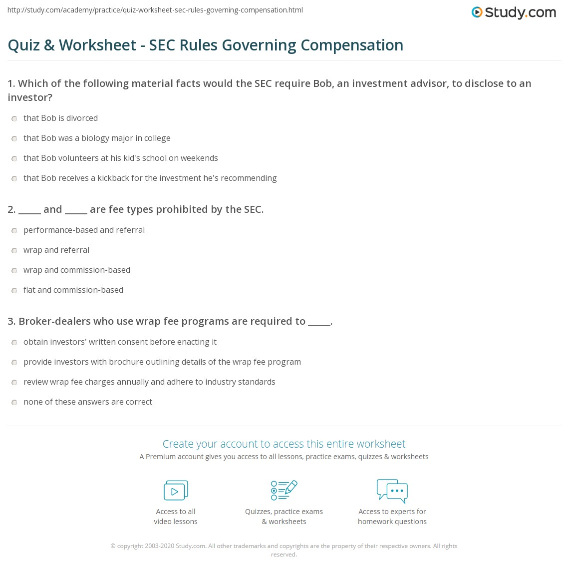 Quiz & Worksheet SEC Rules Governing Compensation