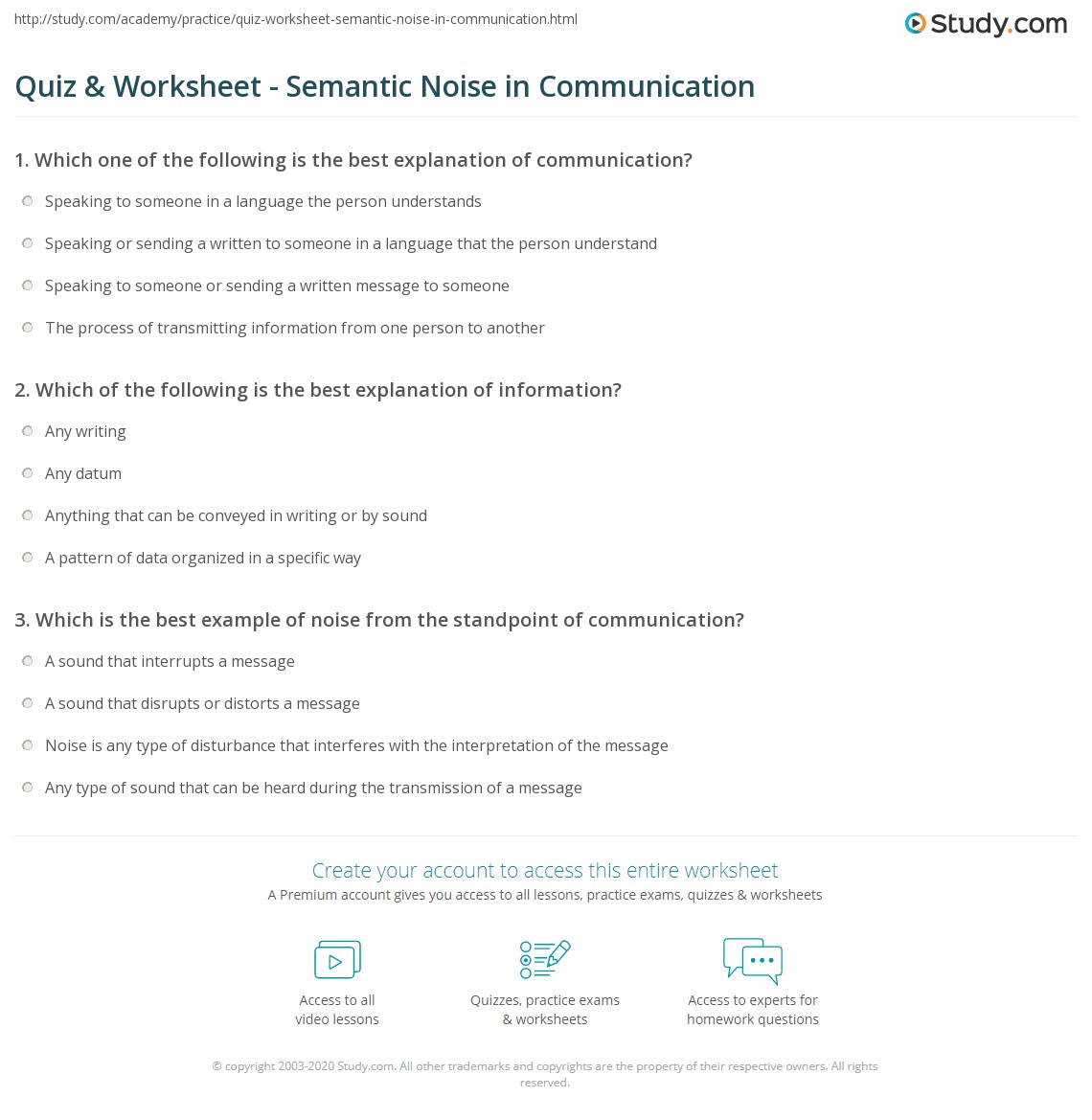 Quiz & Worksheet Semantic Noise in Communication