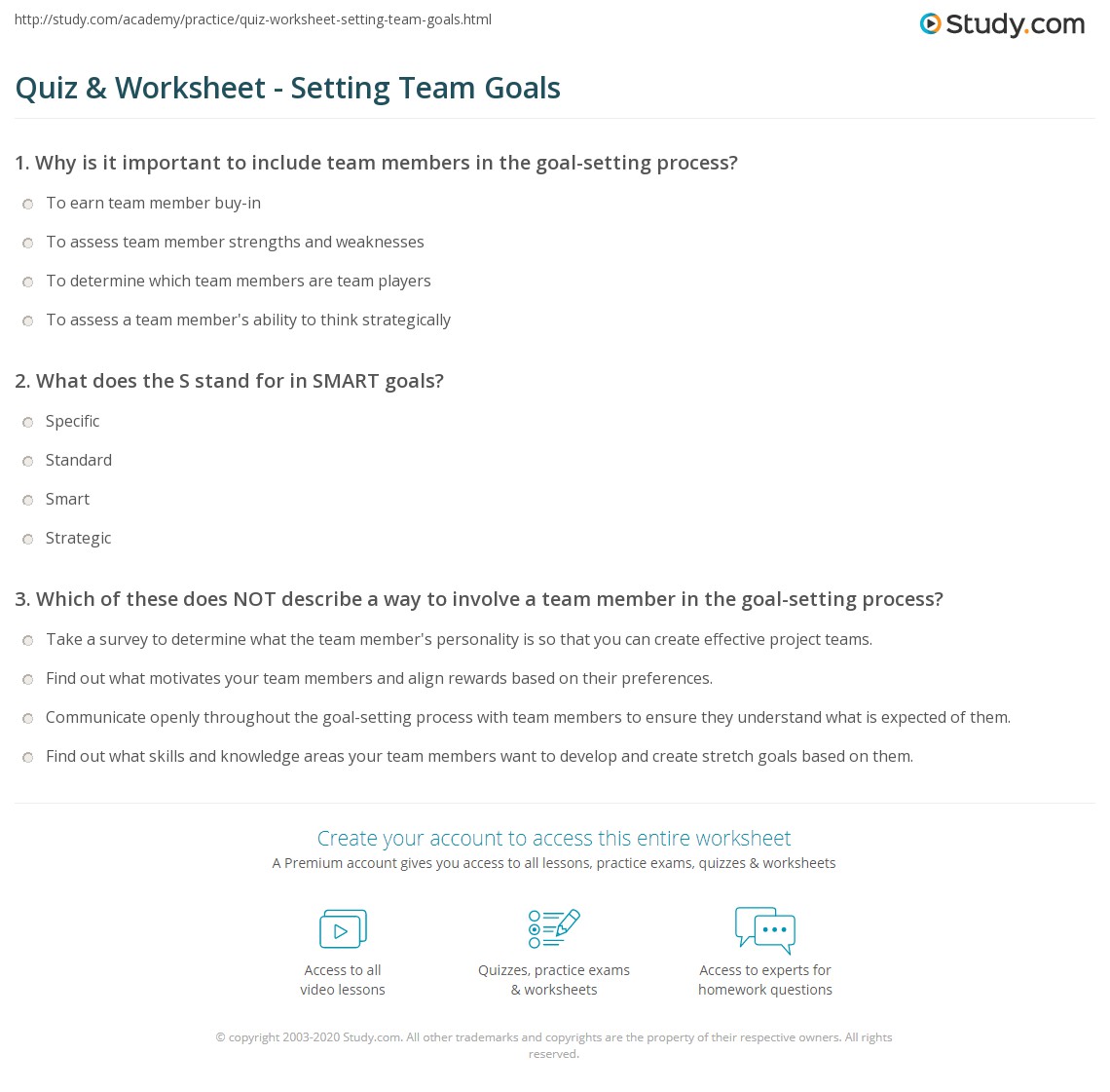 Quiz & Worksheet Setting Team Goals