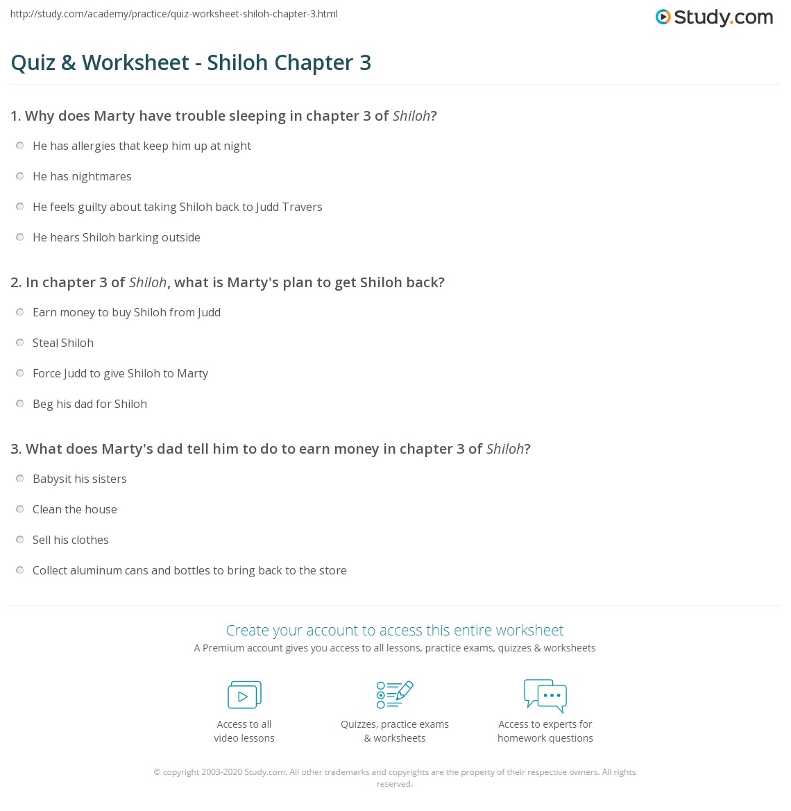 Quiz & Worksheet Shiloh Chapter 3